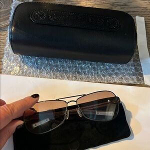 Chrome Hearts Black Leather Case with Sunglasses